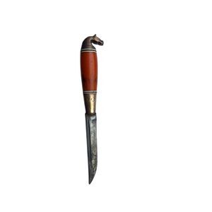 Vintage Iisakki Järvenpää Puukko Knife Horsehead Galalite Handle  4 Inch Orange